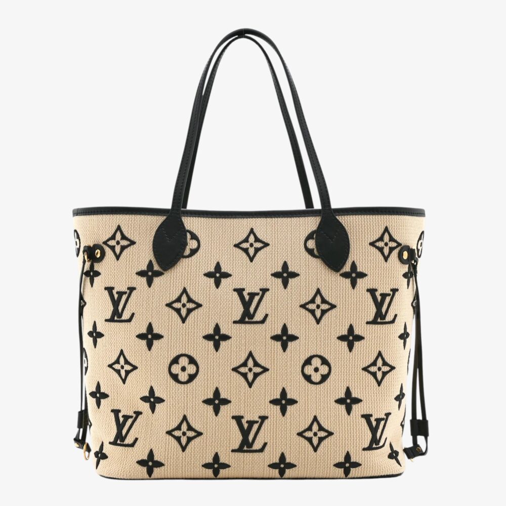 Louis Vuitton Cotton Monogram Embroidered Neverfull MM Beige Black (2)