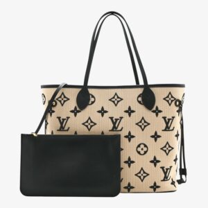 Louis Vuitton Cotton Monogram Embroidered Neverfull MM Beige Black - Image 3